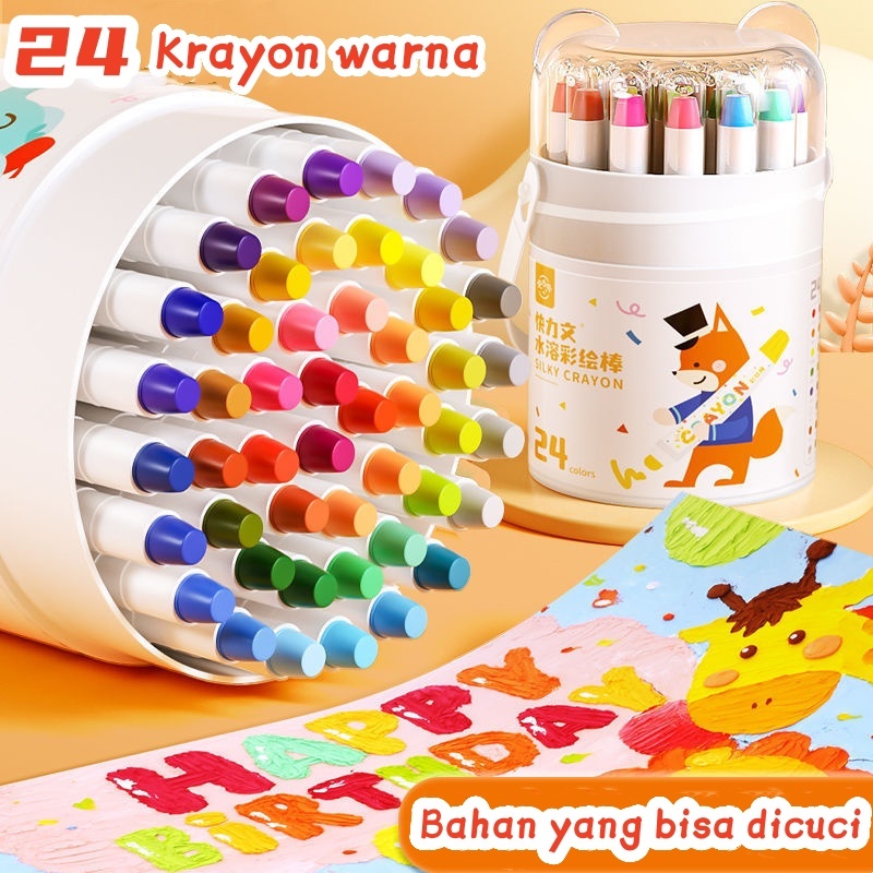 

Washable Silky Crayon 24 Color Crayon For Kids Tidak Beracun yang Dapat Dicuci Pastel Minyak Colorful Bucket Krayon Mewarnai Alat