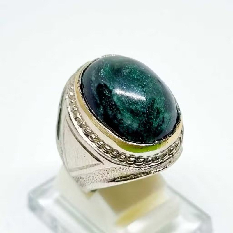 Cincin Batu Hijau Badar Besi Tempel Magnet Natural akik aceh - Batu cinci badar besi natural ring pe