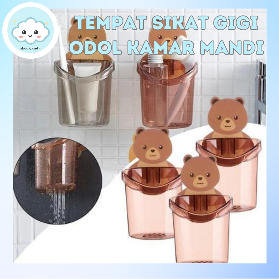 Tempat Sikat Gigi Motif Beruang Tempel Dinding Kamar Mandi Odol Brush On Sabun Rak Anak Lucu