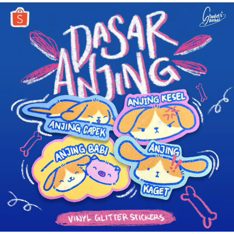 DASAR ANJING glitter stickers JUMBO (meme anjing kucing lucu)