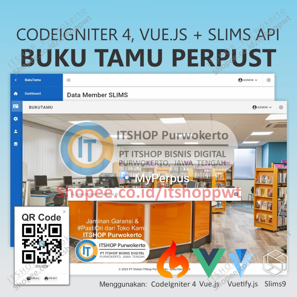 Source Code Aplikasi Web Buku Tamu Perpustakaan Codeigniter 4 CI4 Connect SLiMS Api