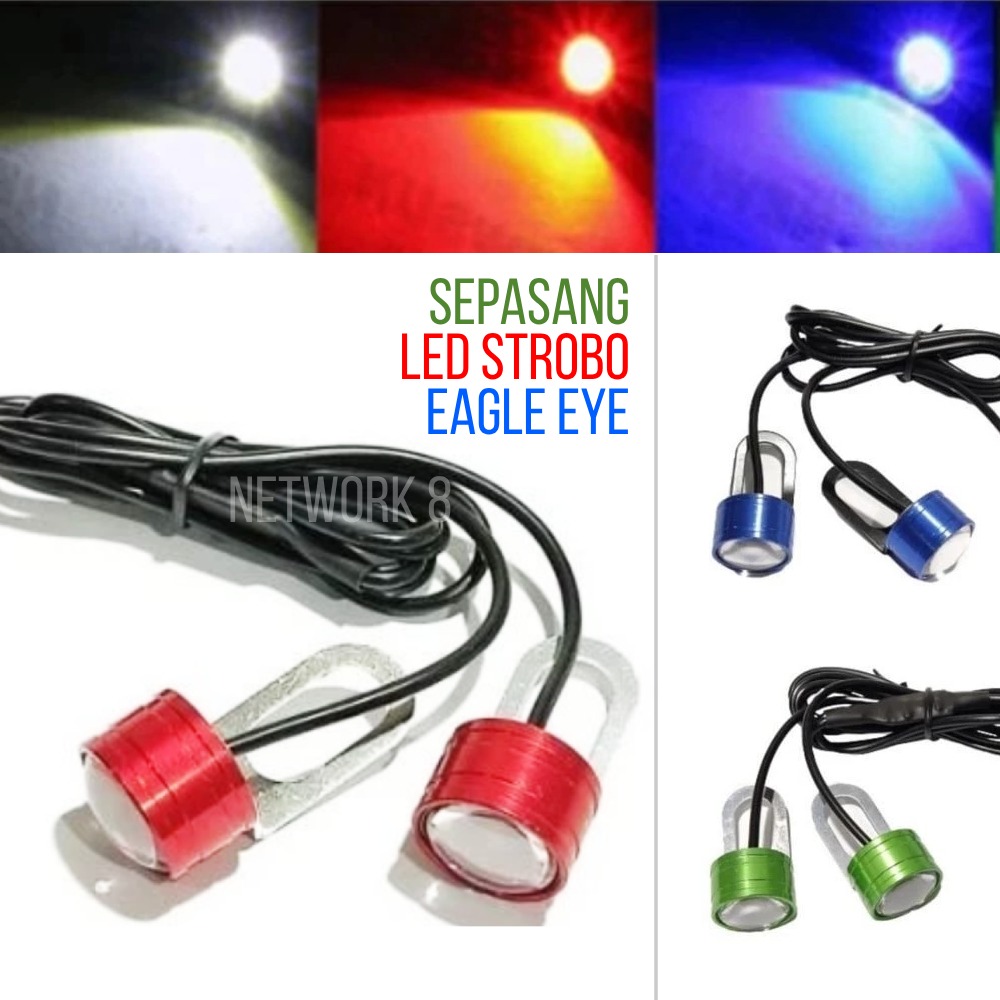 SEPASANG LED EAGLE EYE STROBO KEDIP 3 MATA LED DRL MATA ELANG FLASH ACCECORIES ASESORIS MOBIL MOTOR 