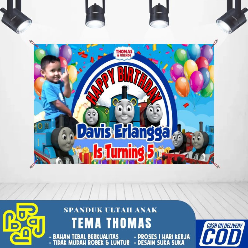 Spanduk backdrop banner ulang tahun anak thomas new sesion desain murah/perlengkapan pesta ultah ana