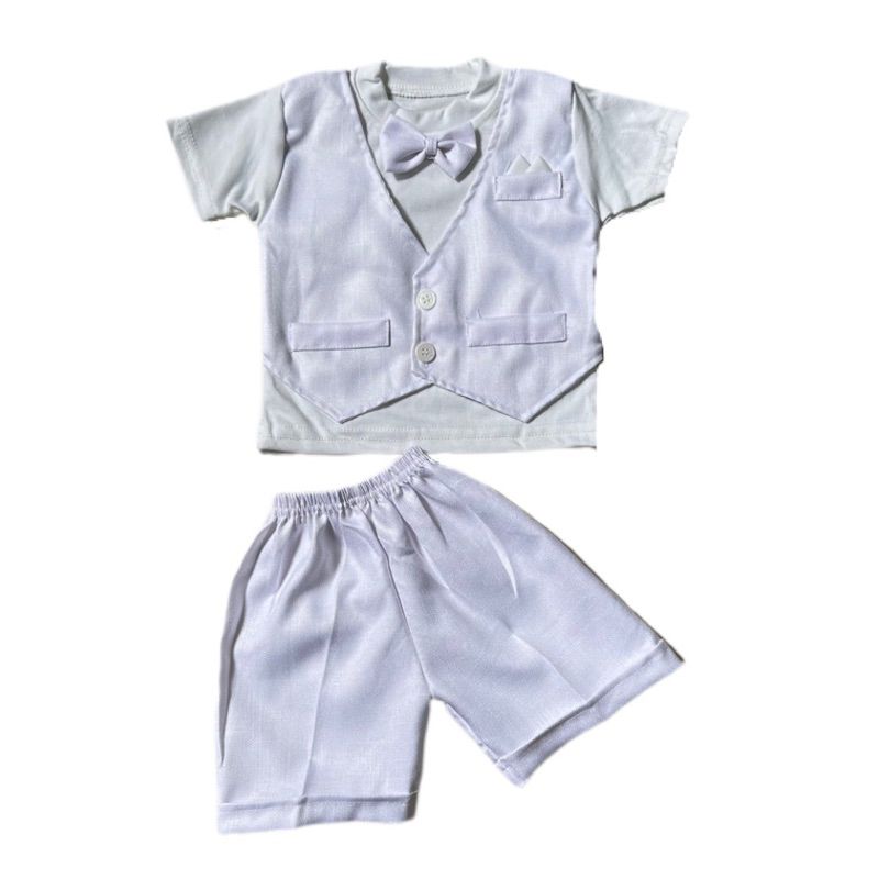 Setelan bayi tuxedo putih kemeja bayi putih aqiqah baptis bayi cowok dasi rompi keren kemeja baby bo