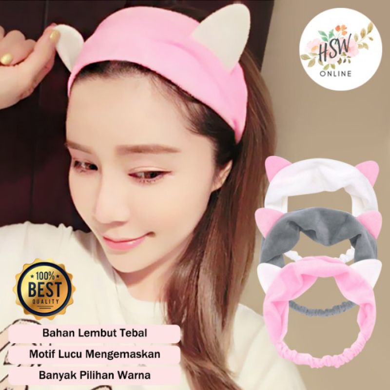 Bando Bandana Korea Motif Kucing Hairband Make Up Headband Kosmetik Bondu Korea