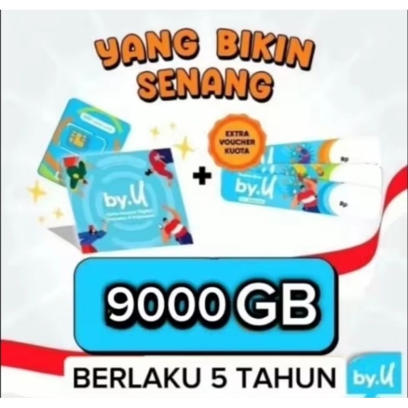 (COD) KARTU PERDANA BY'U KOUTA UNLIMITED TANPA BATAS 9000GB