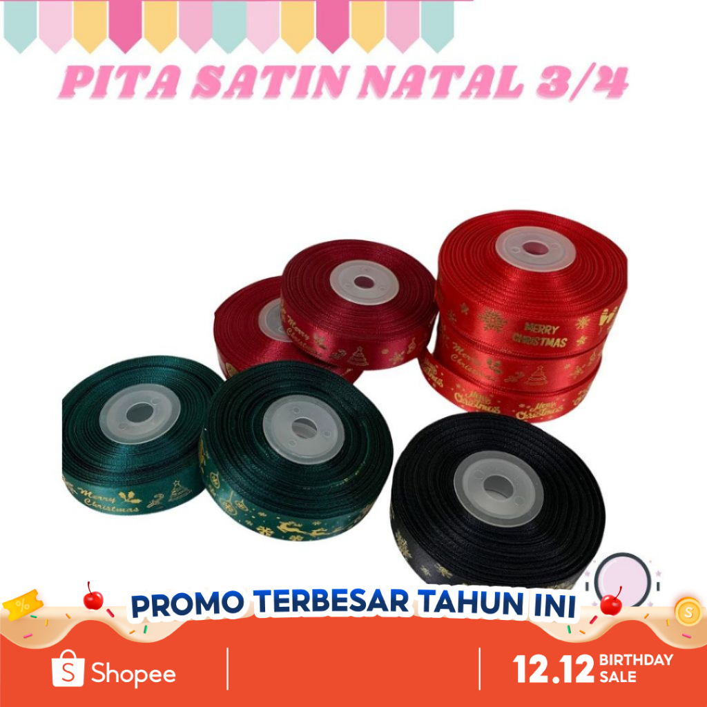 

Per Meter Pita Natal 3/4 Pita Satin Natal Pita Merry Christmas Bahan Satin Untuk Hampers Gift Kado