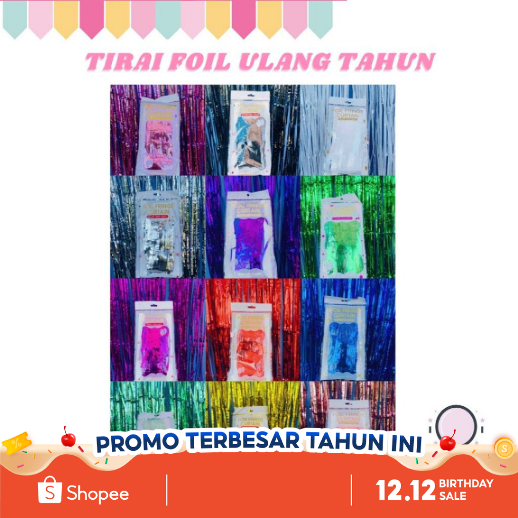 Tirai Foil Premium 1X2Meter Ulang Tahun Foil Curtain Tirai Party Besar Tirai Pesta Bersinar Kilat De