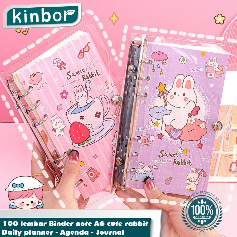 

100 lembar Binder note A6 cute rabbit/ Daily planner/ Agenda/ Journal ( KINBOR )