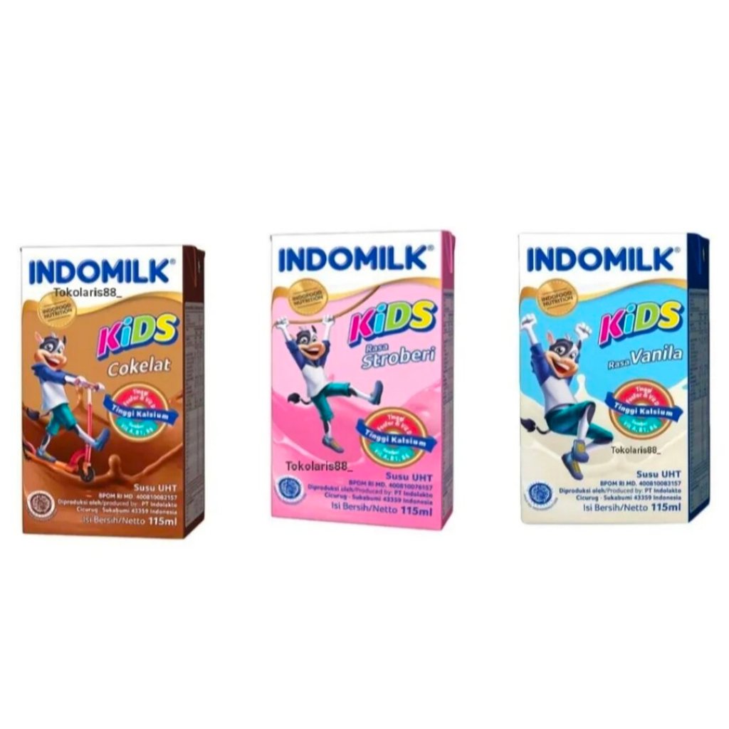 

SUSU INDOMILK KIDS 115ml ALL VARIAN MILK UHT FULL CREAM COKLAT VANILA STRAWBERRY VITAMIN CEMILAN ANAK SEHAT VANILLA STROBERI MINUMAN PARCEL ECERAN INDO MILK KALSIUM VIT A B1 B6 D FOSFOR INDOFOOD HALAL