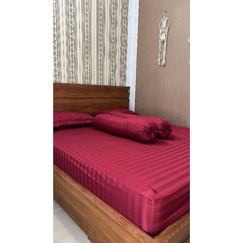 Sprei katun lokal || Sprei anti geser || Sprei homemade || Sprei set Mikro Tencel Merah Cabe
