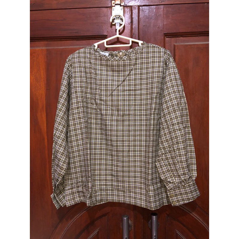 Blouse Wanita Kotak-kotak - Olive