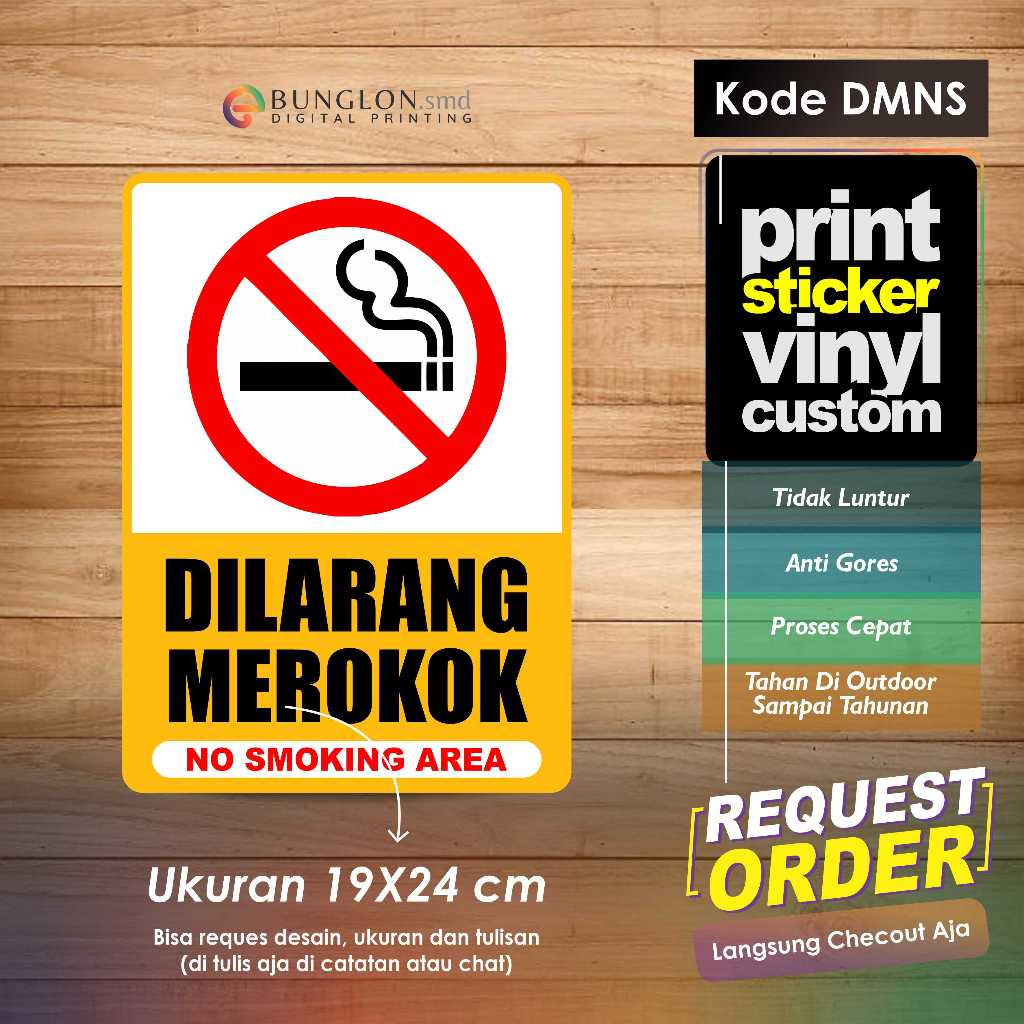 

STIKER DILARANG MEROKOK NO SMOKING AREA + LIMINASI KODE DMNS KUNING