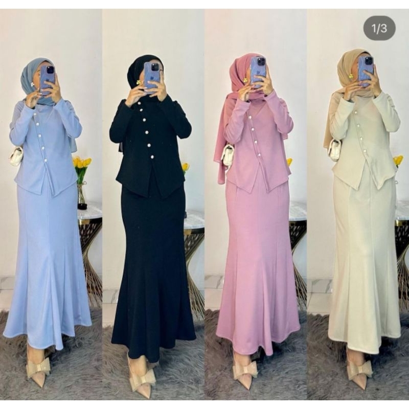 STELAN ROK KNIT DUYUNG KANCING MIRING IMPORT SET ROK MERMAID RAJUT SETELAN