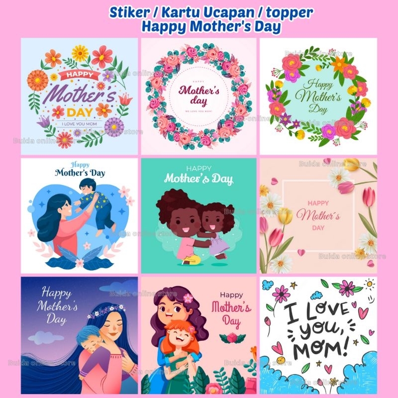 

Sticker Stiker Kartu Ucapan Label Topper Happy Mother's Day Selamat Hari Ibu
