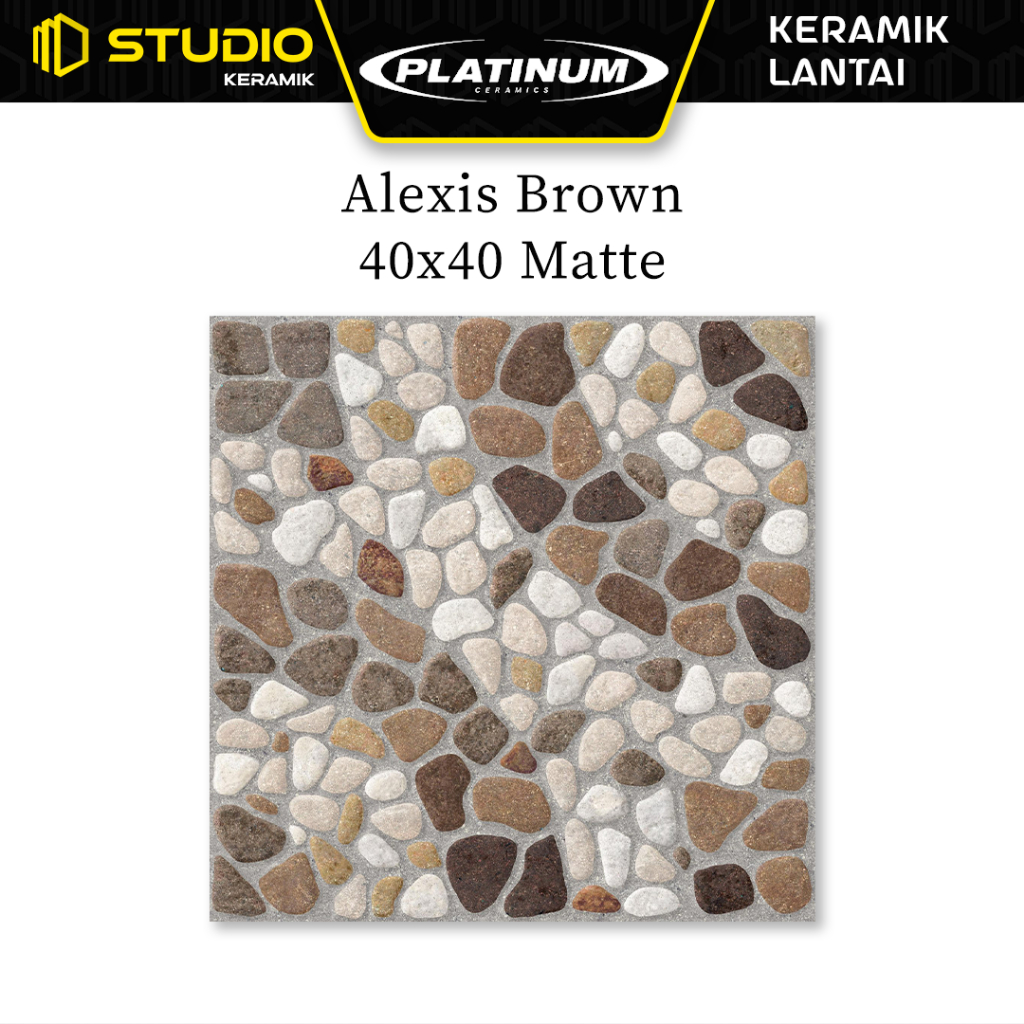 Alexis Brown 40x40 Matte PLATINUM Keramik Lantai Kasar Motif Batu Warna Coklat