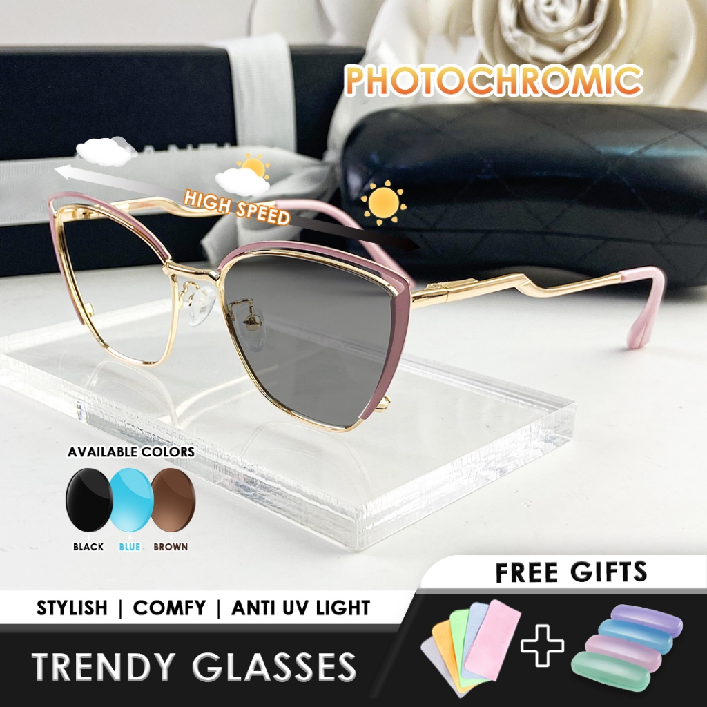 (Free Box & Lap)  Kacamata Photocromic Anti Radiasi/ kacamata Minus Wanita Pria Cowok/ Elastik dan a