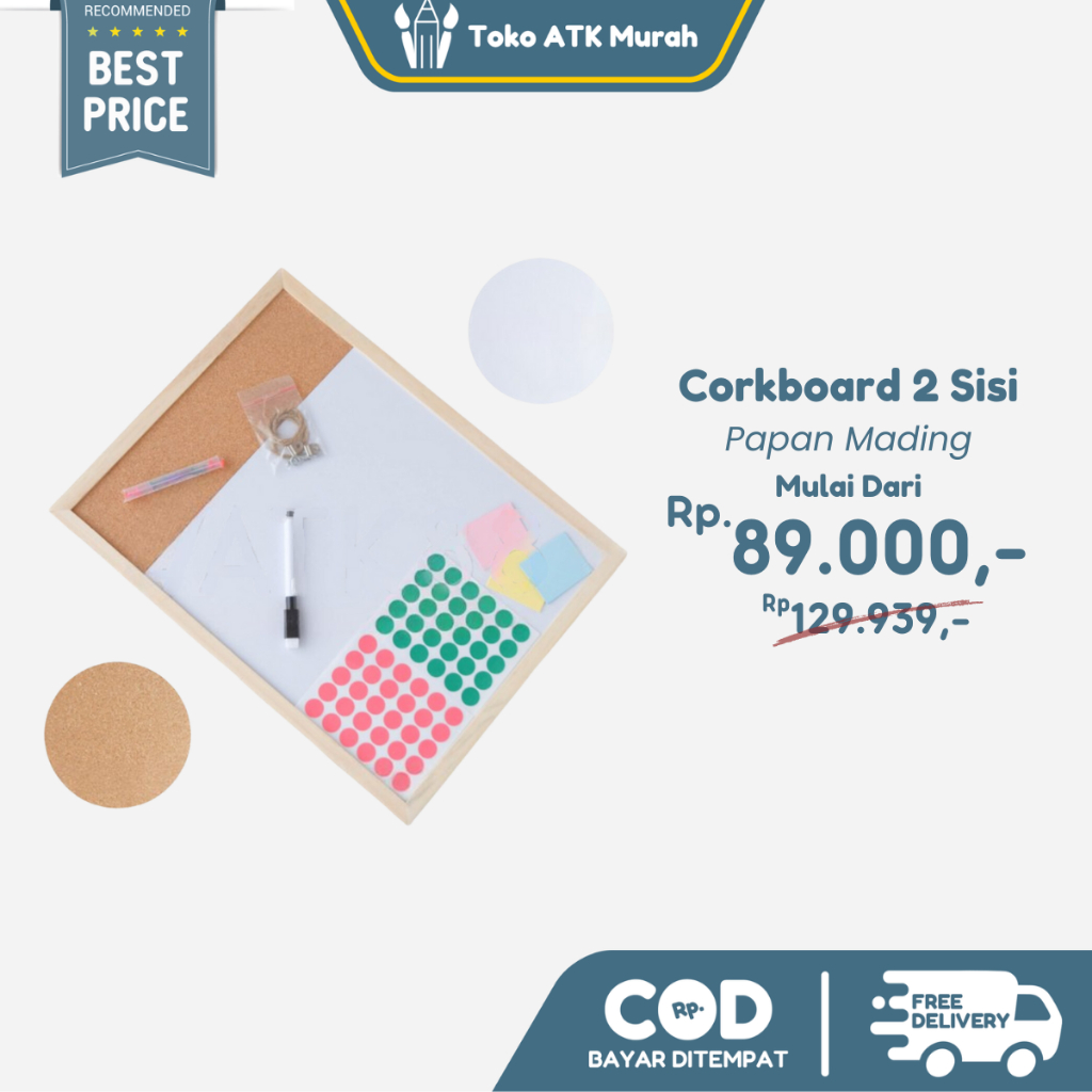 

Cork Board Message 40 x 60 cm 2 Sisi / 30 x 40 xm 2 SIsi Background Sticker Papan Mading