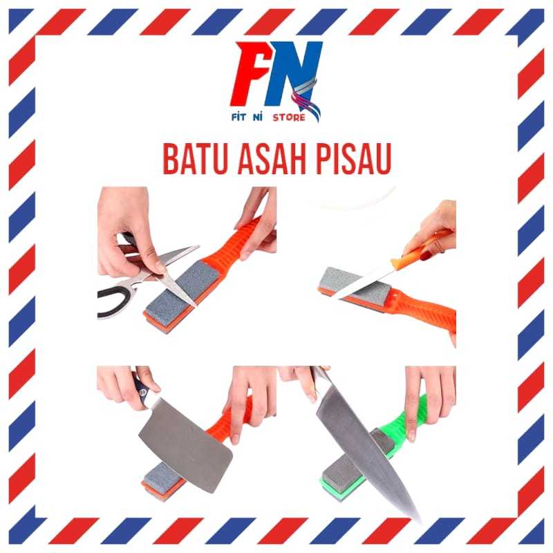 Batu Asah Pisau 2 Sisi Gagang Panjang / Alat Pengasah Penajam Peruncing Gunting Golok Arit Pacul Sab