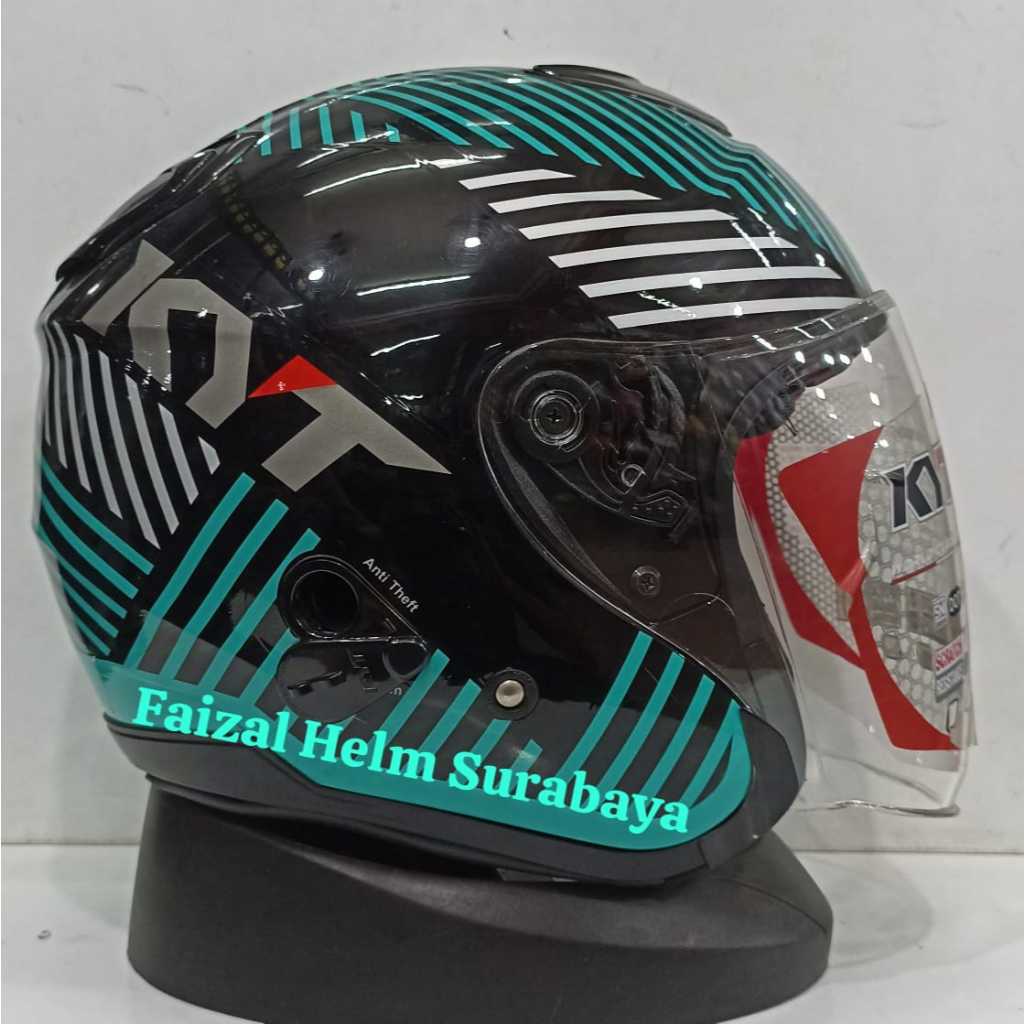 HELM KYT KYOTO MOTIF SERI 4 BLACK GREEN VISOR CLEAR ORIGINAL