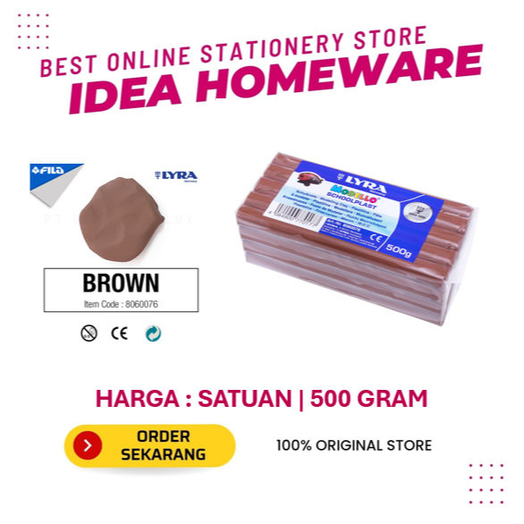 Lyra Modelling Clay Brown 500 gr School Plast Lilin Mainan Plastisin Coklat