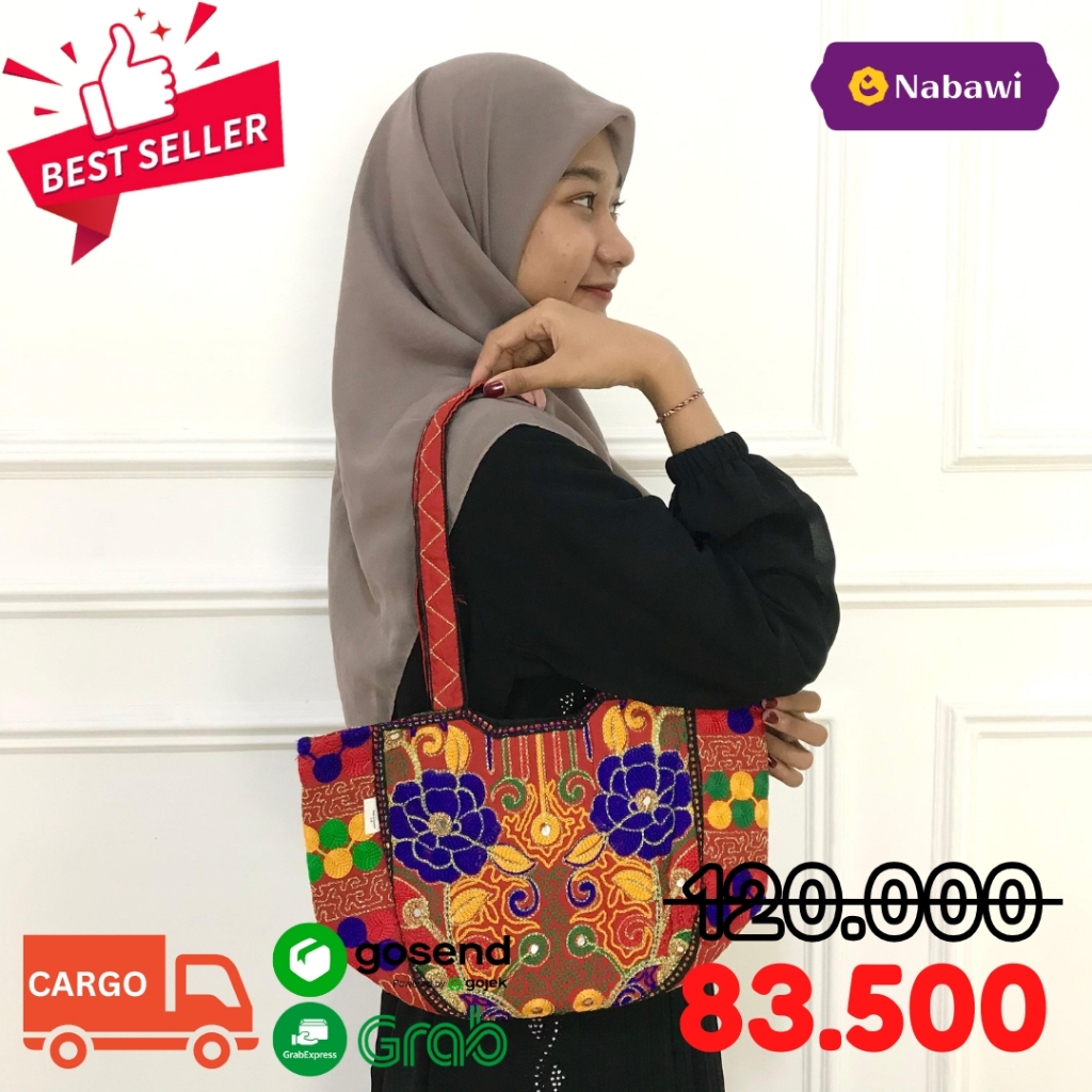 Totebag Pakistan Motif Ethnic Tas Jinjing Wanita Ukuran Besar Oleh Oleh Haji dan Umroh