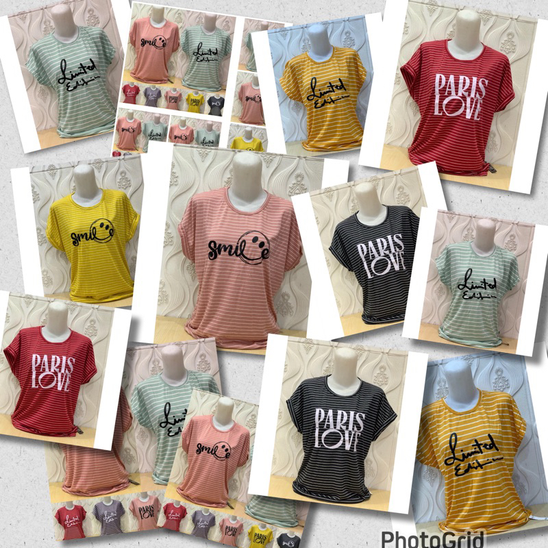 Kaos Jumbo Wanita Salur Tulisan Kaos Jumbo Salur Motif paket 5pcs