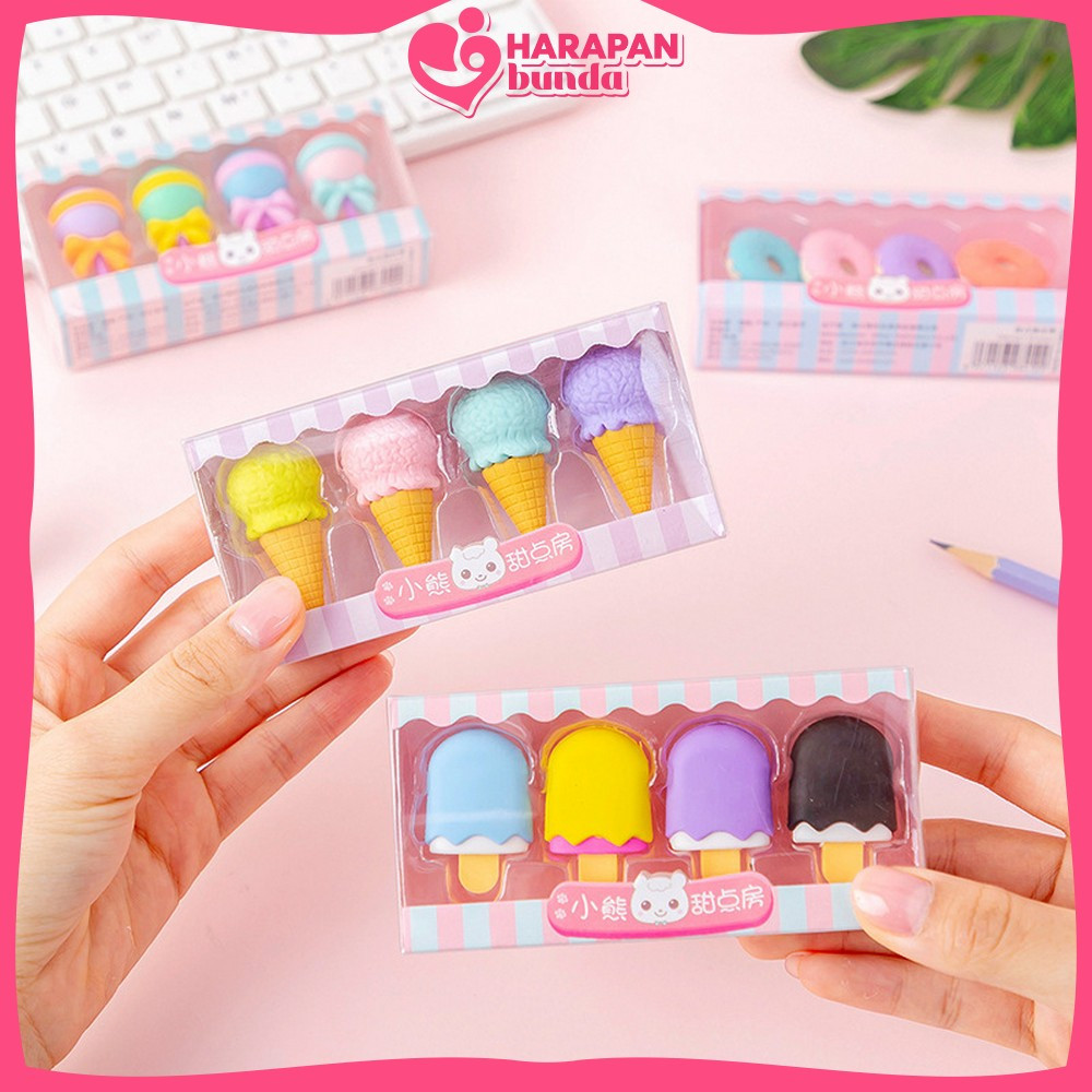 

Alat Tulis Penghapus Lucu Isi 4pcs Karakter Donat Eraser Ice Cream Penghapus Pensil Set 4IN1 Motif Lolipop Harapan Bunda A53