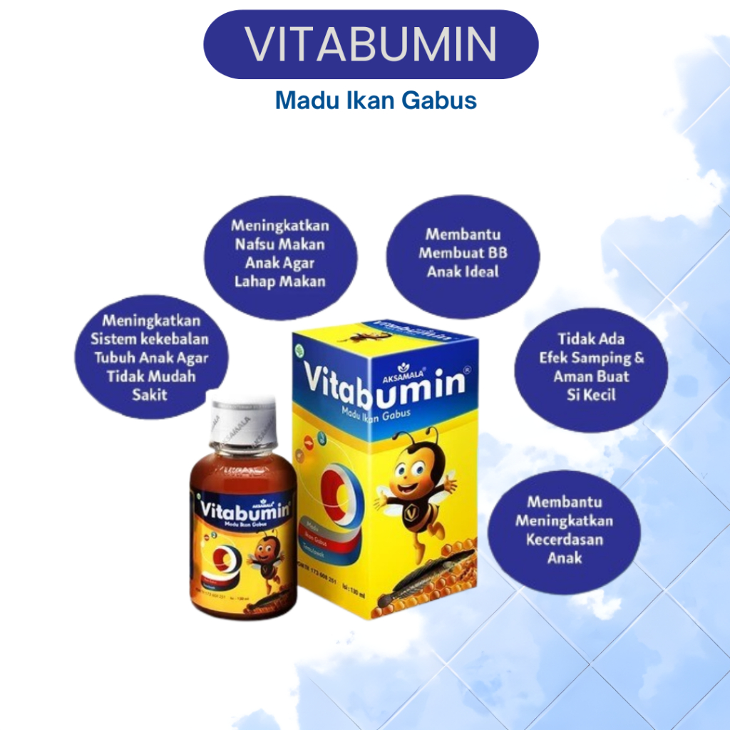 

Vitabumin Madu ikan gabus 60ml | Untuk Nutrisi Penambah Nafsu Makan,Anti GTM & Daya Tahan Tubuh Anak