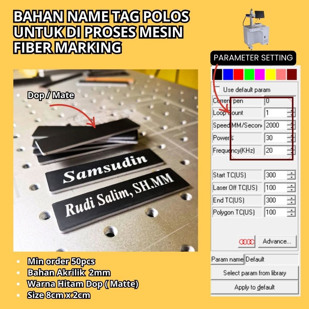 

Bahan Name Tag Polos Laser Fiber Marking