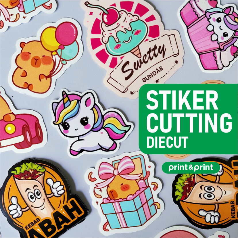 Cetak Stiker Vinyl A3+ Cutting Putus Diecut Custom