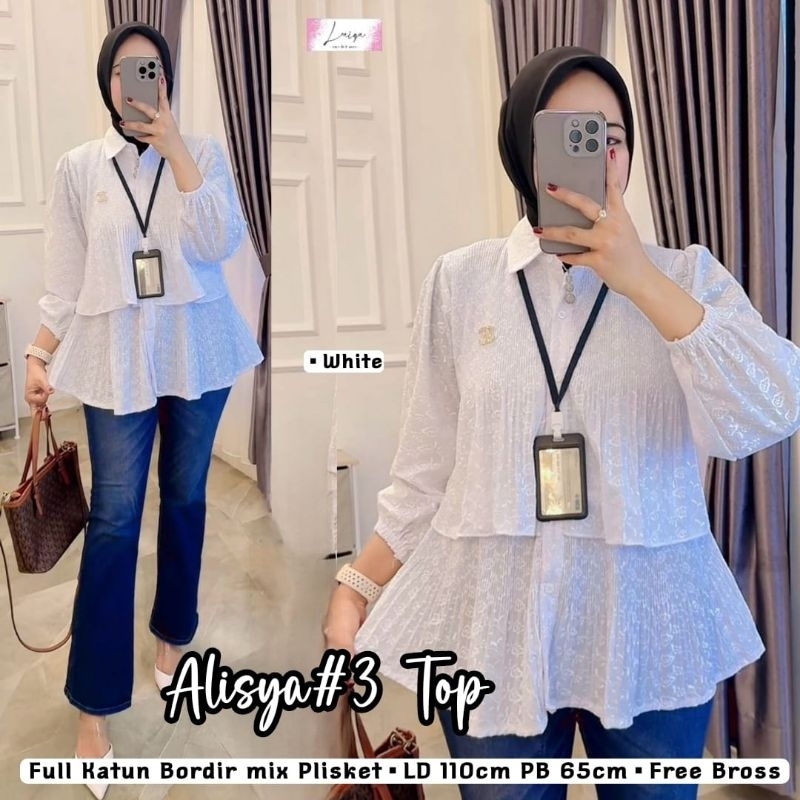 100% AMAN Kemeja Blouse Wanita Terbaru Kekinian Blouse Warna Putih Alisya Kania Top Blus Baju Atasan