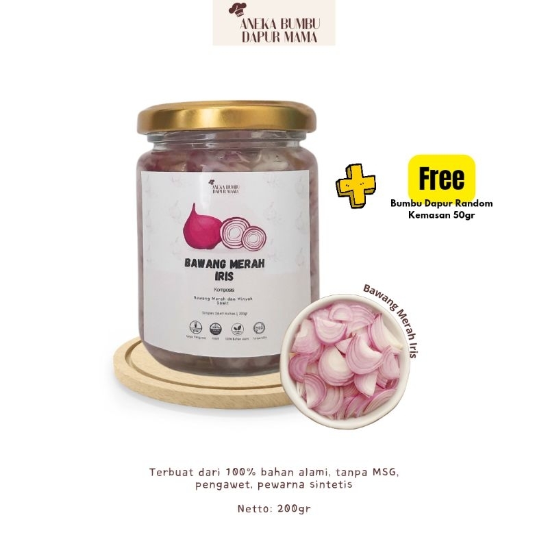 

bawang merah iris dalam minyak 200gr kemasan jar kaca free bumbu dapur random