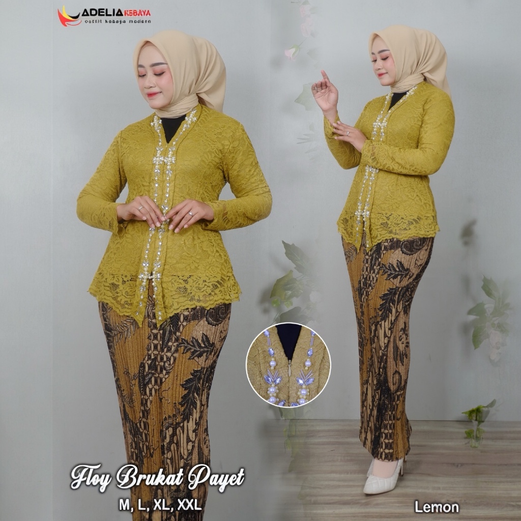 Setelan kebaya floy brokat payet - pakian wisuda kebaya modern - baju pesta, Kondangan, akad,