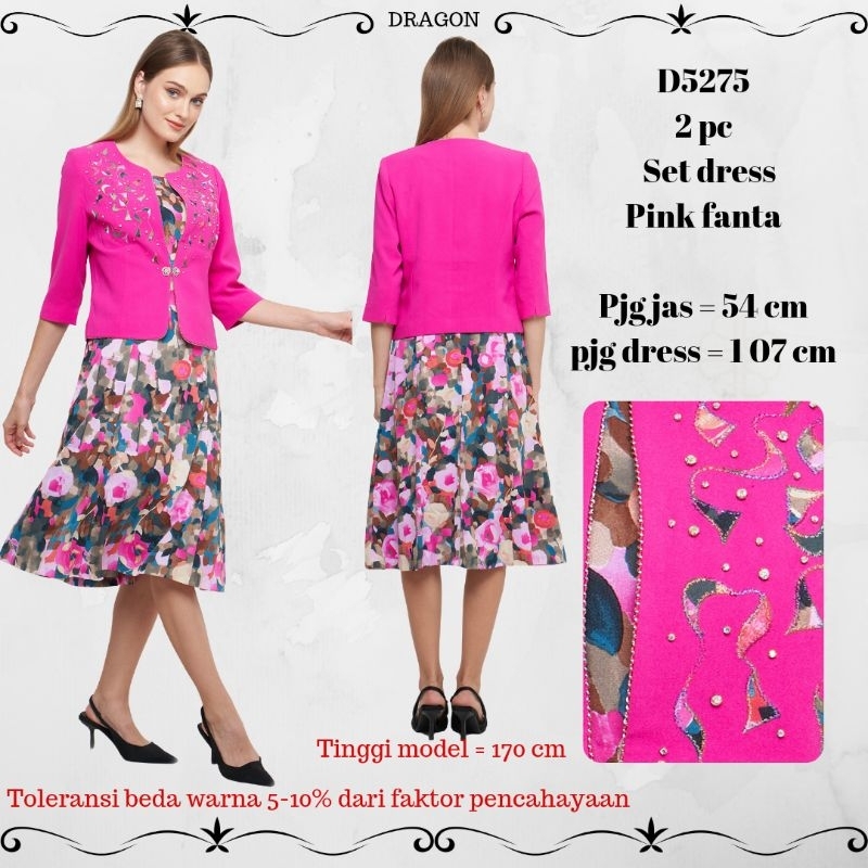 setelan dress DRAGON D5275 , warna pink fanta
