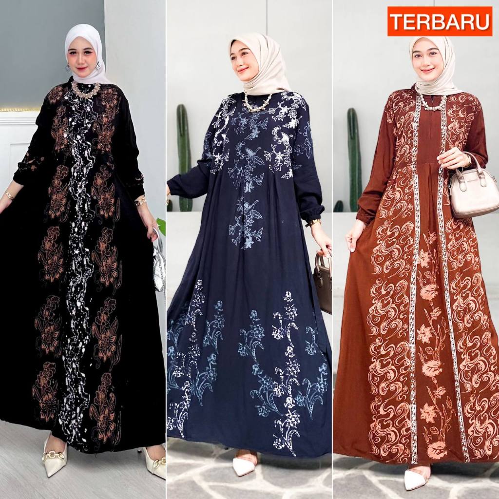 Batik Usman - Gamis Twill Rayon Premium Model Kancing Terbaru Jumbo Syari Kekinian Batik Cap