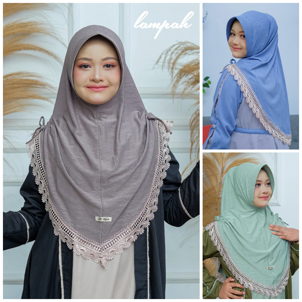 Hijab instan kika jaguar motif premium - Jilbab renda rumbe - Kerudung instant SN collection