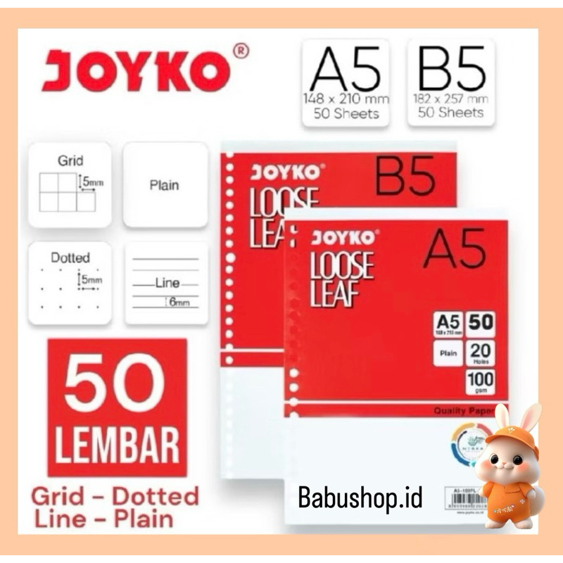 

BBS Lose Leaf Isi Kertas Binder Joyko A5 / B5 Bergaris (isi 50 Lembar & 100 lembar)