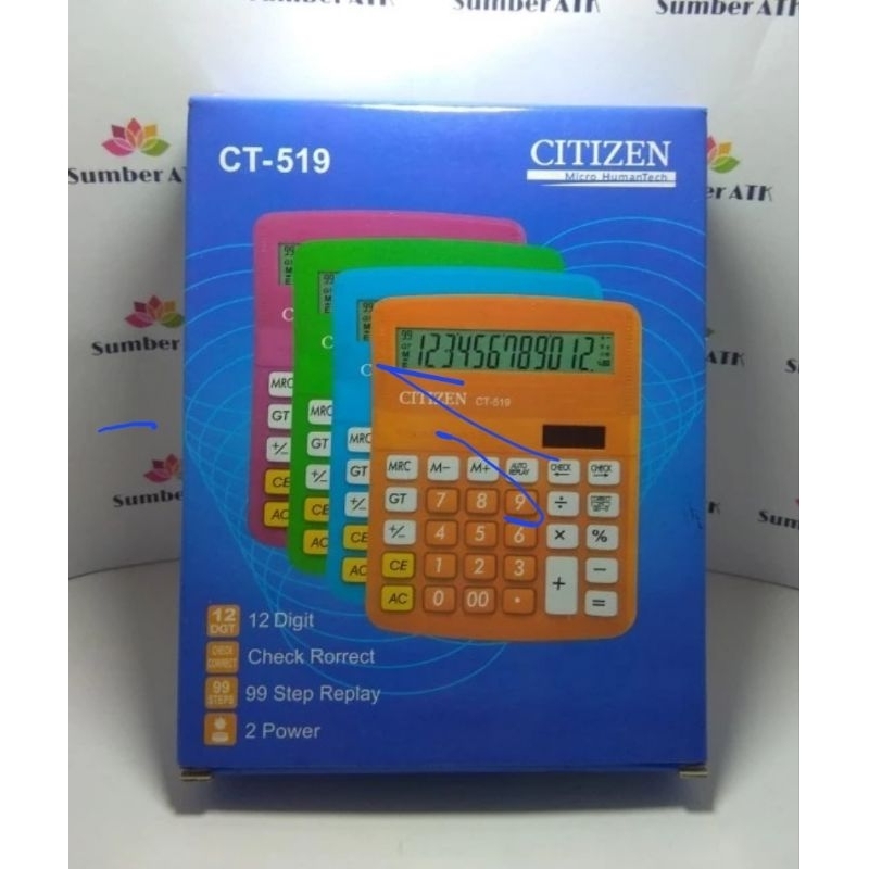 

Kalkulator Citizen CT 519 Warna 12 Digit