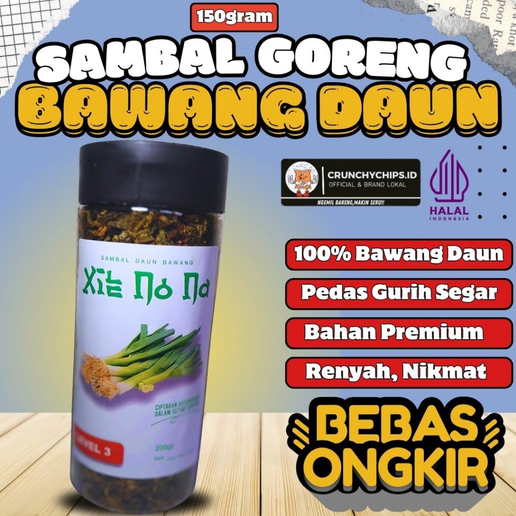 

Sambal Daun Bawang Goreng Kering Premium Lauk Makan Bumbu Pedas Gurih Nikmat Renyah Kemasan 150gram