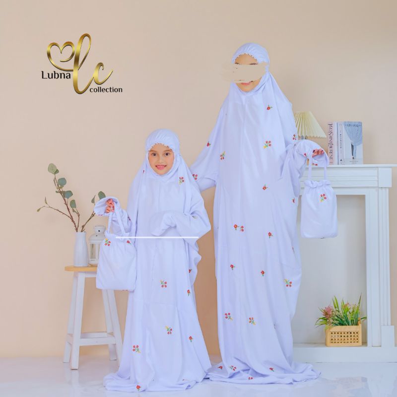 Mukena Terusan PUTIH COUPLE MELATI Anak Dewasa | Lubna