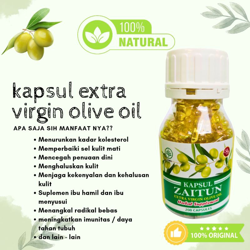 Kapsul minyak zaitun isi 200 kapsul zaitun extra virgin