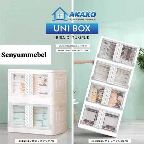 SENYUMMEBEL LEMARI PLASTIK LIPAT BOX LIPAT AKAKO UNIBOX 4 SUSUN POLOBOX PUTIH TRANSPARANT