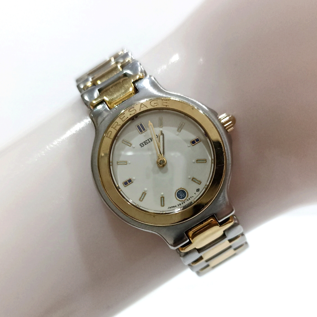 Seiko Presage Two Tones Ladies Quartz Watch Jam Tangan Wanita Cewek Perempuan Emas Asli Murah