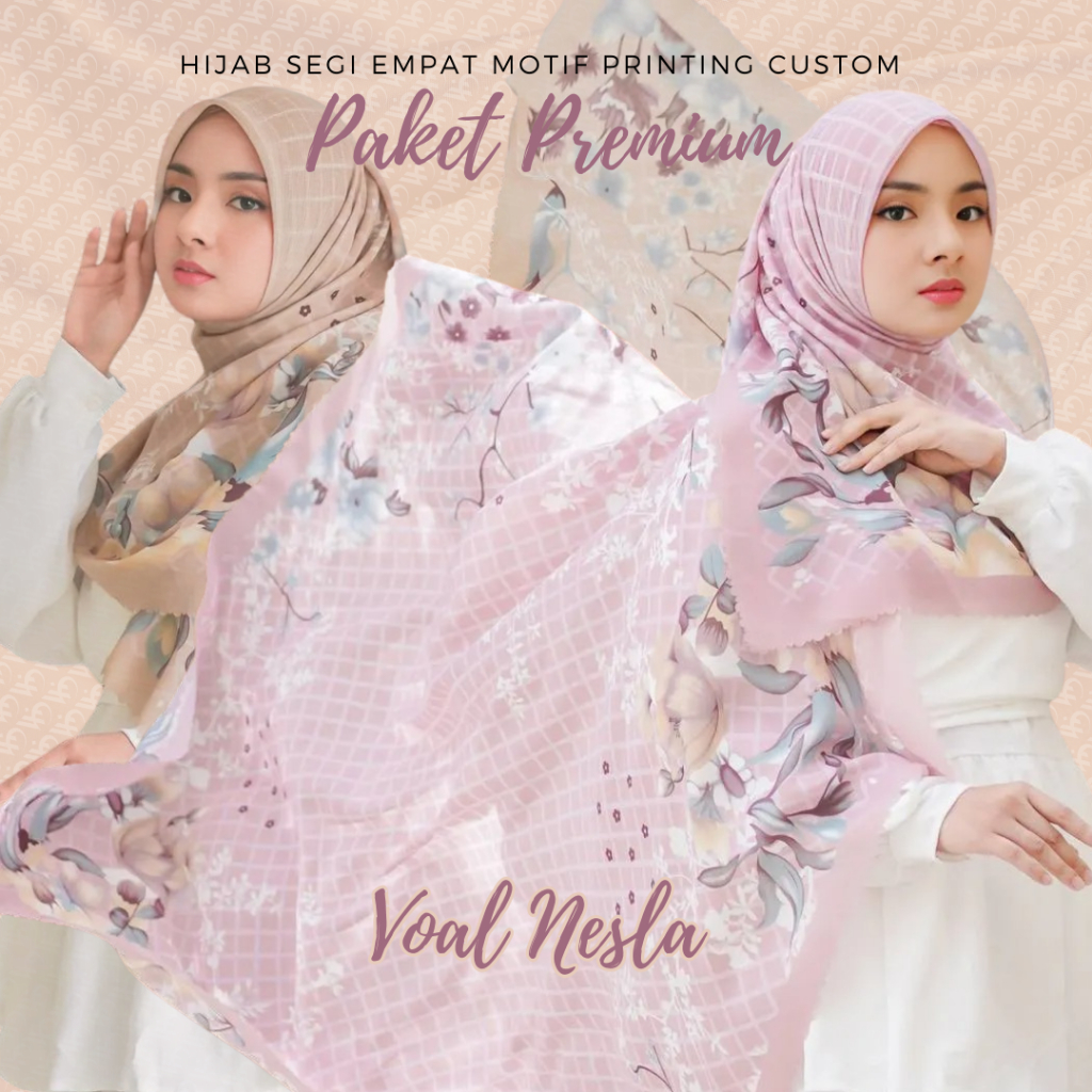 Hijab Segiempat Voal Motif Printing Sublim Custom Paket Premium Voal Nesla