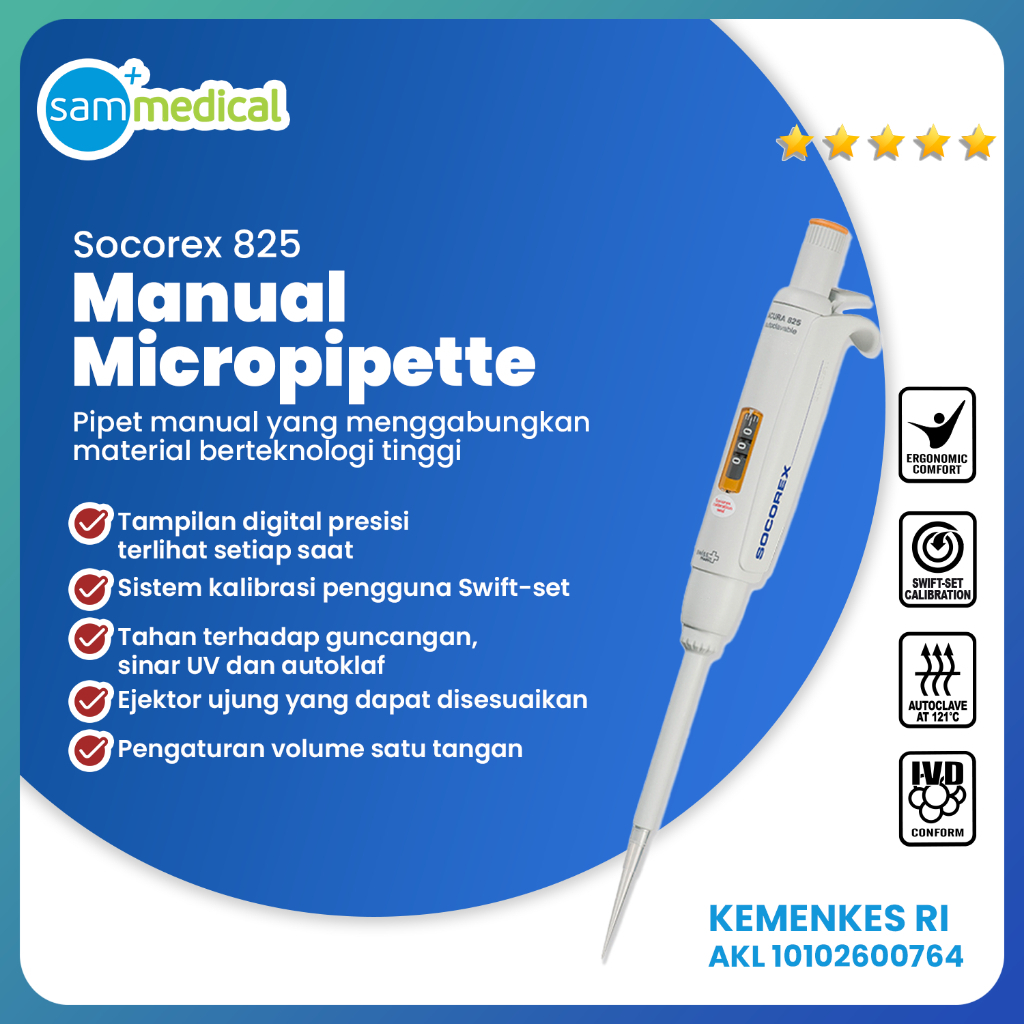 Socorex Acura Mikropipet Adjustable / Micropipet( 5 - 50 μL ) / Socorex 825 Manual Micropopette