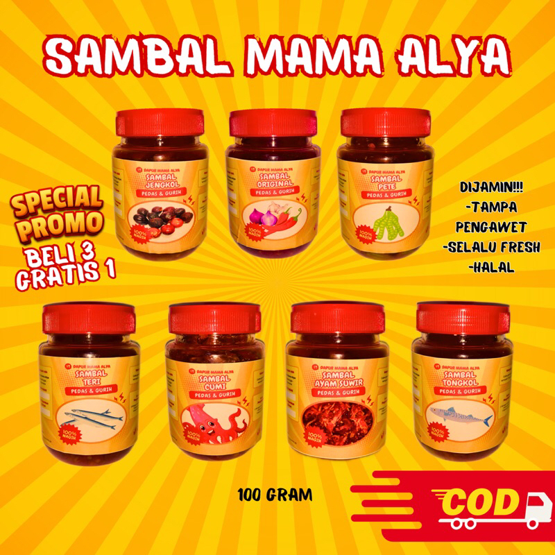 

SAMBAL CUMI/SAMBEL ORIGINAL/PETE/TERI/JENGKOL/TONGKOL/AYAM SUWIR/KEMASAN 100gram