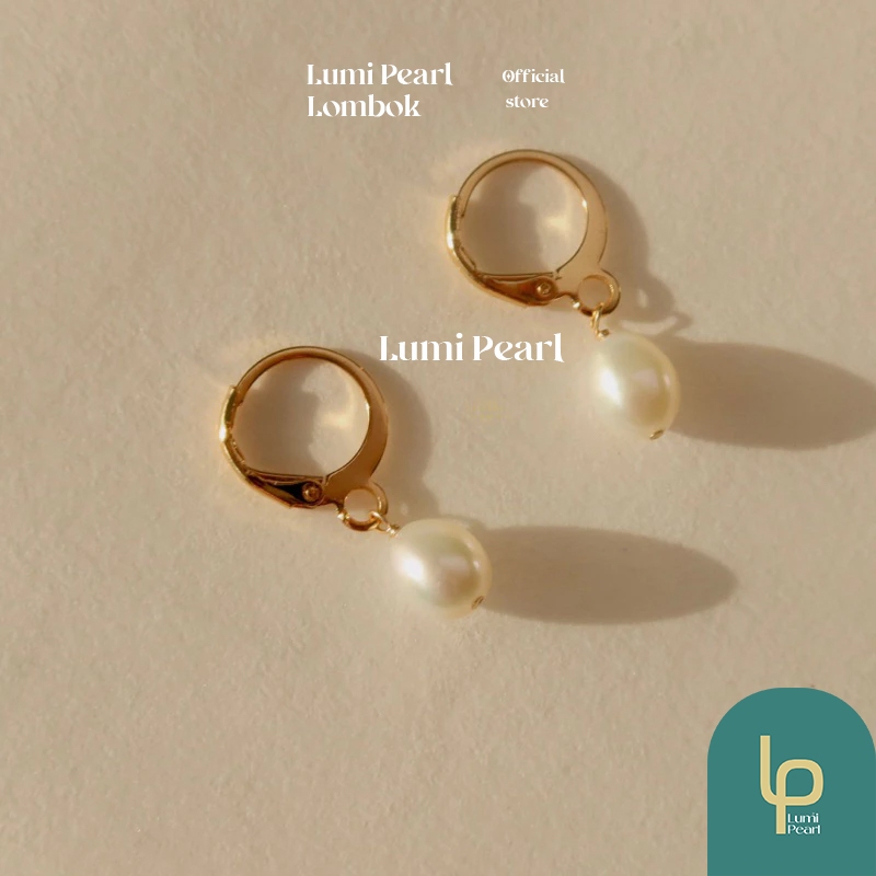 Anting lapis emas 14k Lombok- Mutiara Lombok| Anting Hoop| Anting Mutiara Lombok Asli| Mutiara Lombo