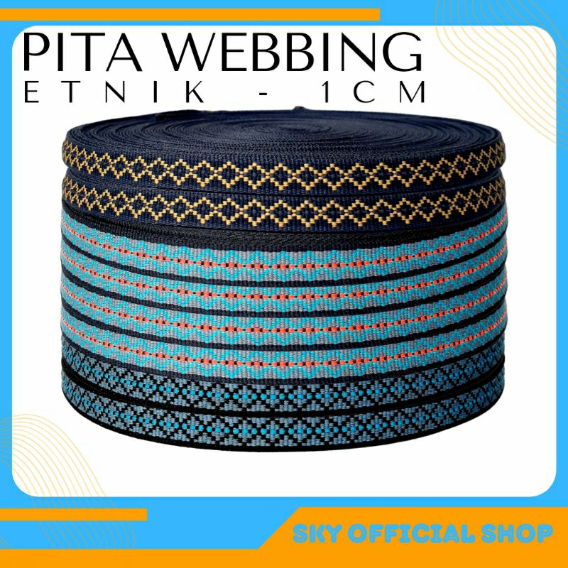 Per 1 Roll Webbing Motif Etnik Vintage Geometri Stok Garment