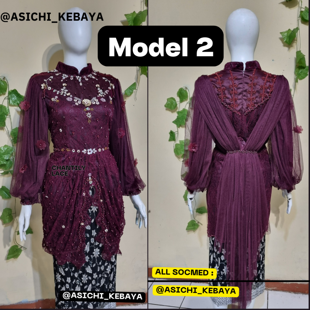 kebaya burgandy maroon | kebaya wisuda payet | kebaya ivory